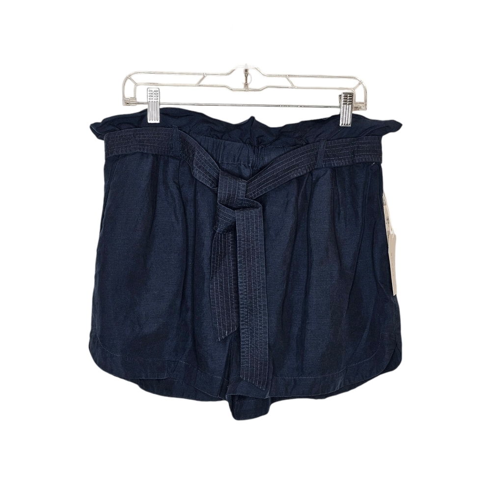 Frame Linen Lyocell Paperbag Blue Belt Shorts Size Large
